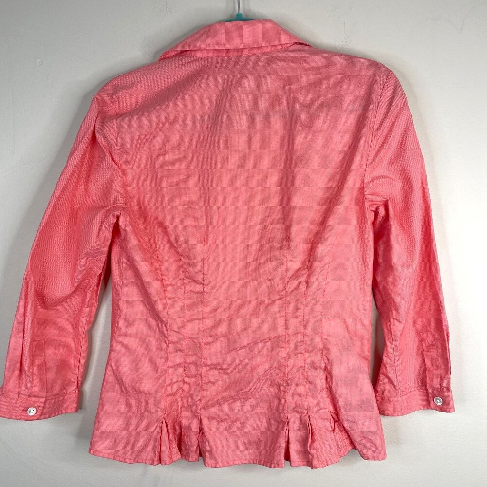 Ann Taylor Button Up Top Womens‎ 6 Nantucket Red Pleated Hem Feminine Classic - Picture 2 of 11